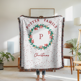 Personalized Christmas Family Blanket, Monogram Holiday Woven Throw, Potter Family Christmas Decor, Custom Winter Gift for Home