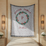 Personalized Christmas Family Blanket, Monogram Holiday Woven Throw, Potter Family Christmas Decor, Custom Winter Gift for Home