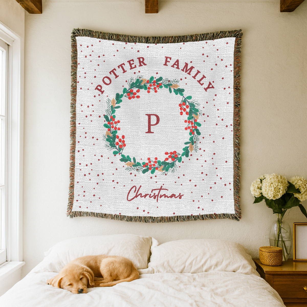 Personalized Christmas Family Blanket, Monogram Holiday Woven Throw, Potter Family Christmas Decor, Custom Winter Gift for Home