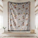 Cute Ghost Halloween Blanket, Spooky Mushroom Throw for Cozy Fall Decor, Whimsical Autumn Sofa Blanket, Halloween Gift for Ghost Lovers