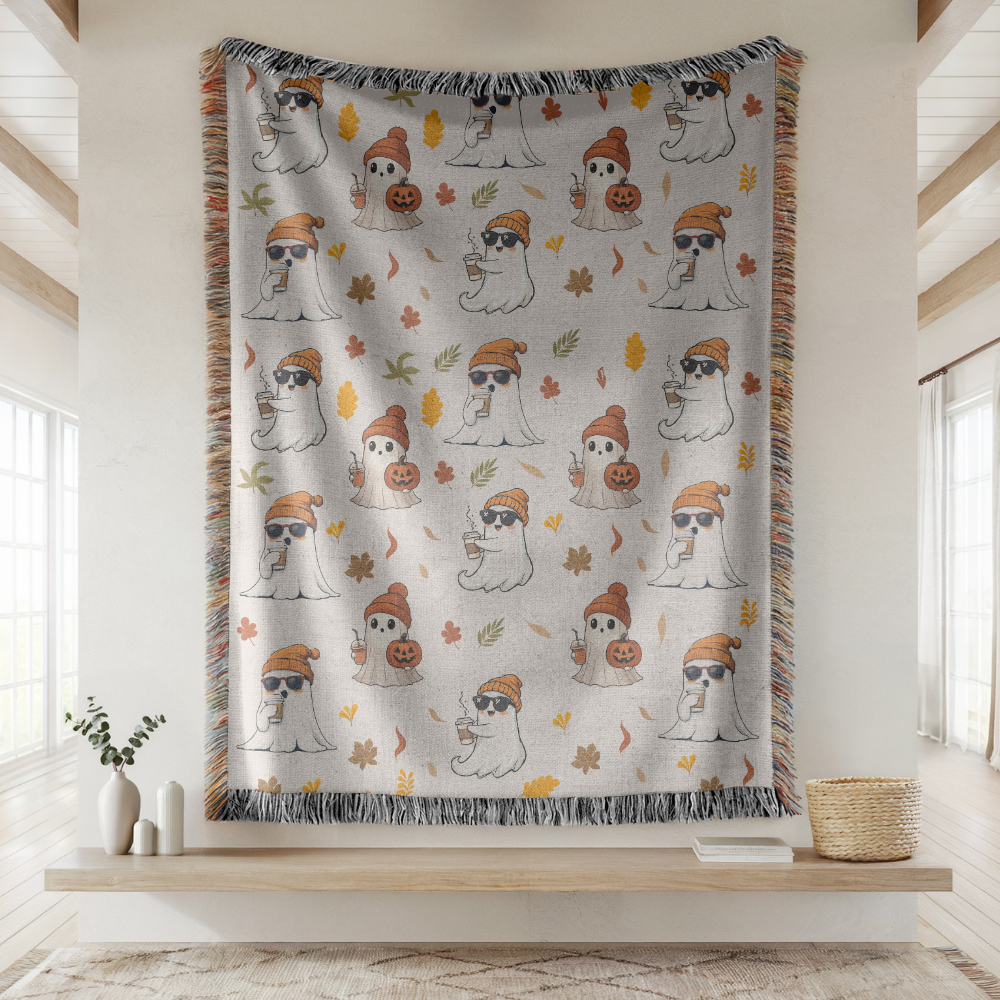 Cute Ghost Halloween Blanket, Spooky Mushroom Throw for Cozy Fall Decor, Whimsical Autumn Sofa Blanket, Halloween Gift for Ghost Lovers