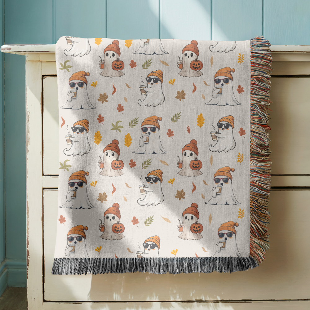 Cute Ghost Halloween Blanket, Spooky Mushroom Throw for Cozy Fall Decor, Whimsical Autumn Sofa Blanket, Halloween Gift for Ghost Lovers