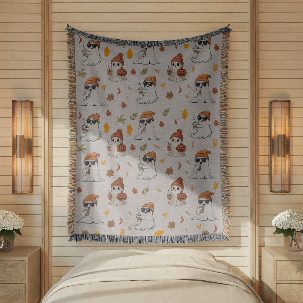 Cute Ghost Halloween Blanket, Spooky Mushroom Throw for Cozy Fall Decor, Whimsical Autumn Sofa Blanket, Halloween Gift for Ghost Lovers