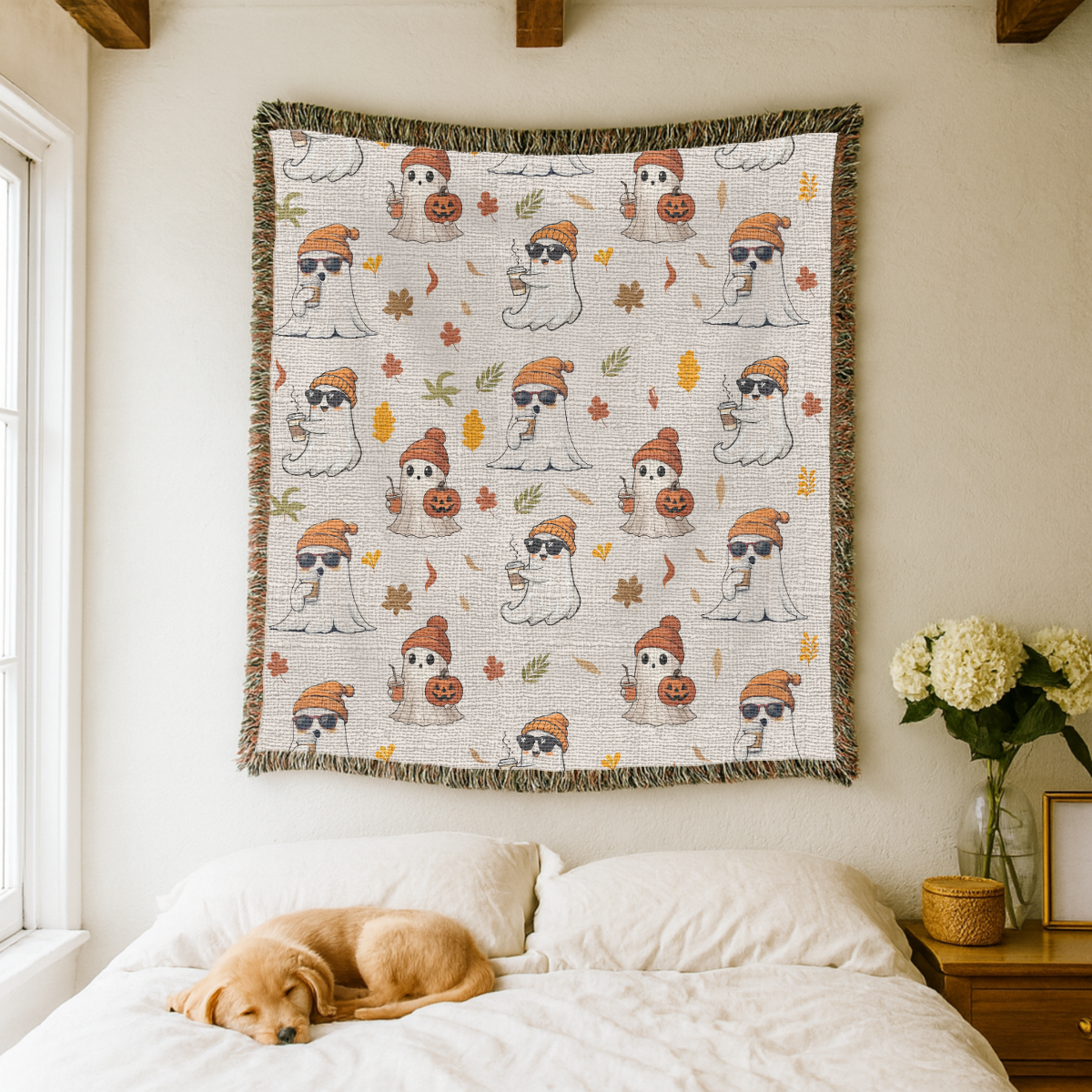 Cute Ghost Halloween Blanket, Spooky Mushroom Throw for Cozy Fall Decor, Whimsical Autumn Sofa Blanket, Halloween Gift for Ghost Lovers