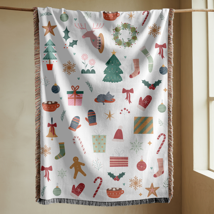 Christmas Pattern Blanket, Festive Holiday Throw for Cozy Winter Home Decor, Cute Christmas Gift, Scandinavian Style Sofa Blanket