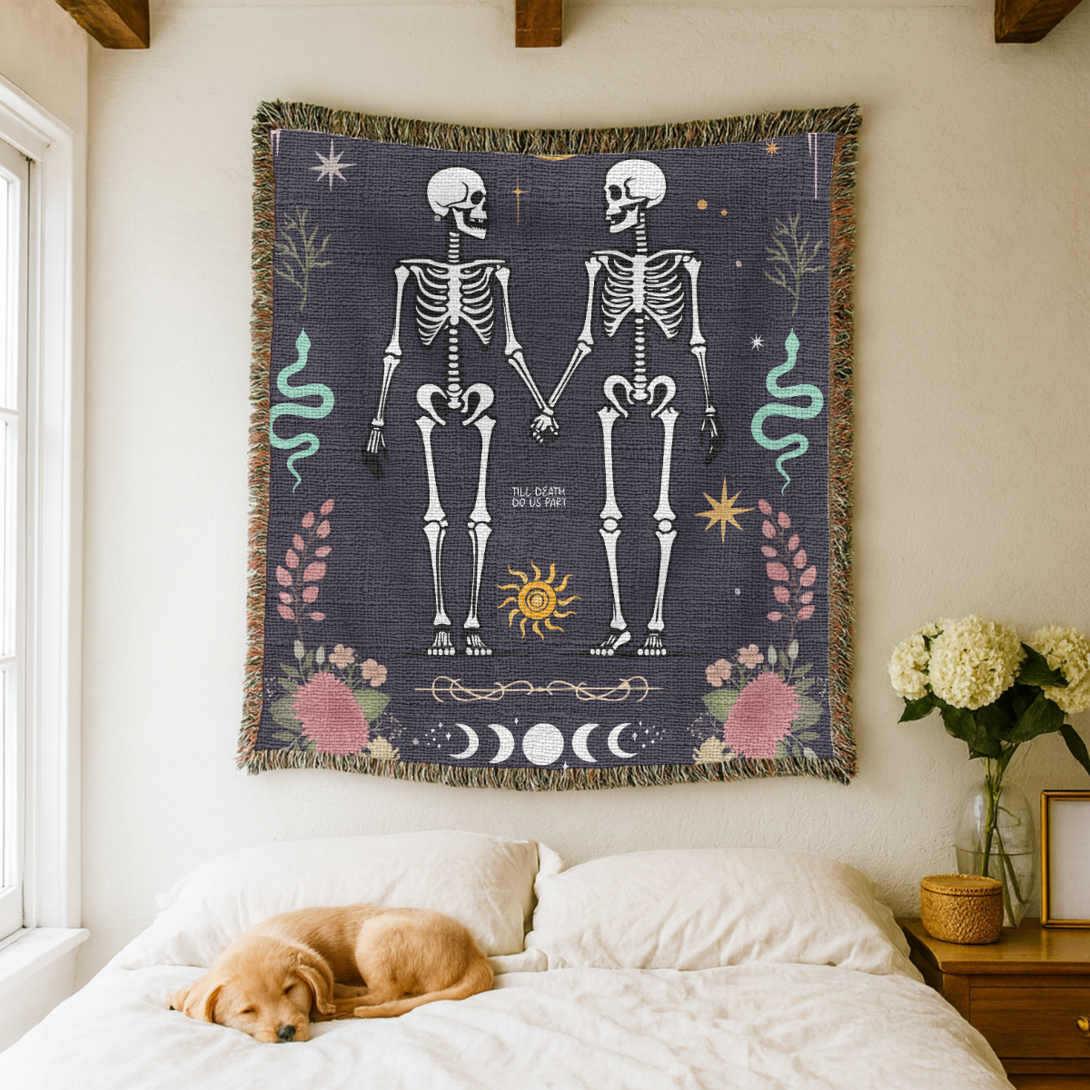Skeleton Couple Blanket, Comfort Color Throw, Gothic Wedding Gift, Till Death Do Us Part Blanket, Anniversary Gift for Couple