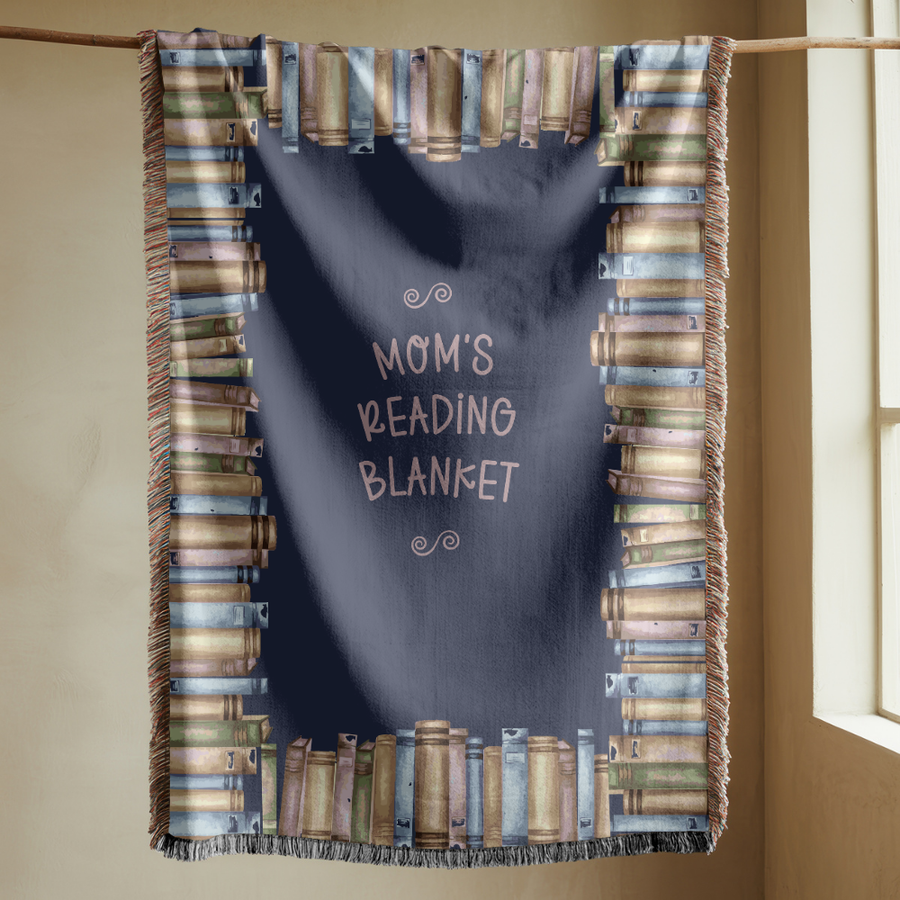 Mom's Reading Blanket, Comfort Color Throw, Book Lover Gift for Mom, Cozy Library Decor, Personalized Reader Gift, Bookish Home Throw