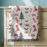 Christmas Stocking Woven Blanket, Festive Holiday Throw, Candy Cane Tree Decor, Cozy Christmas Gift, Winter Farmhouse Home Accent