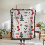 Christmas Stocking Woven Blanket, Festive Holiday Throw, Candy Cane Tree Decor, Cozy Christmas Gift, Winter Farmhouse Home Accent