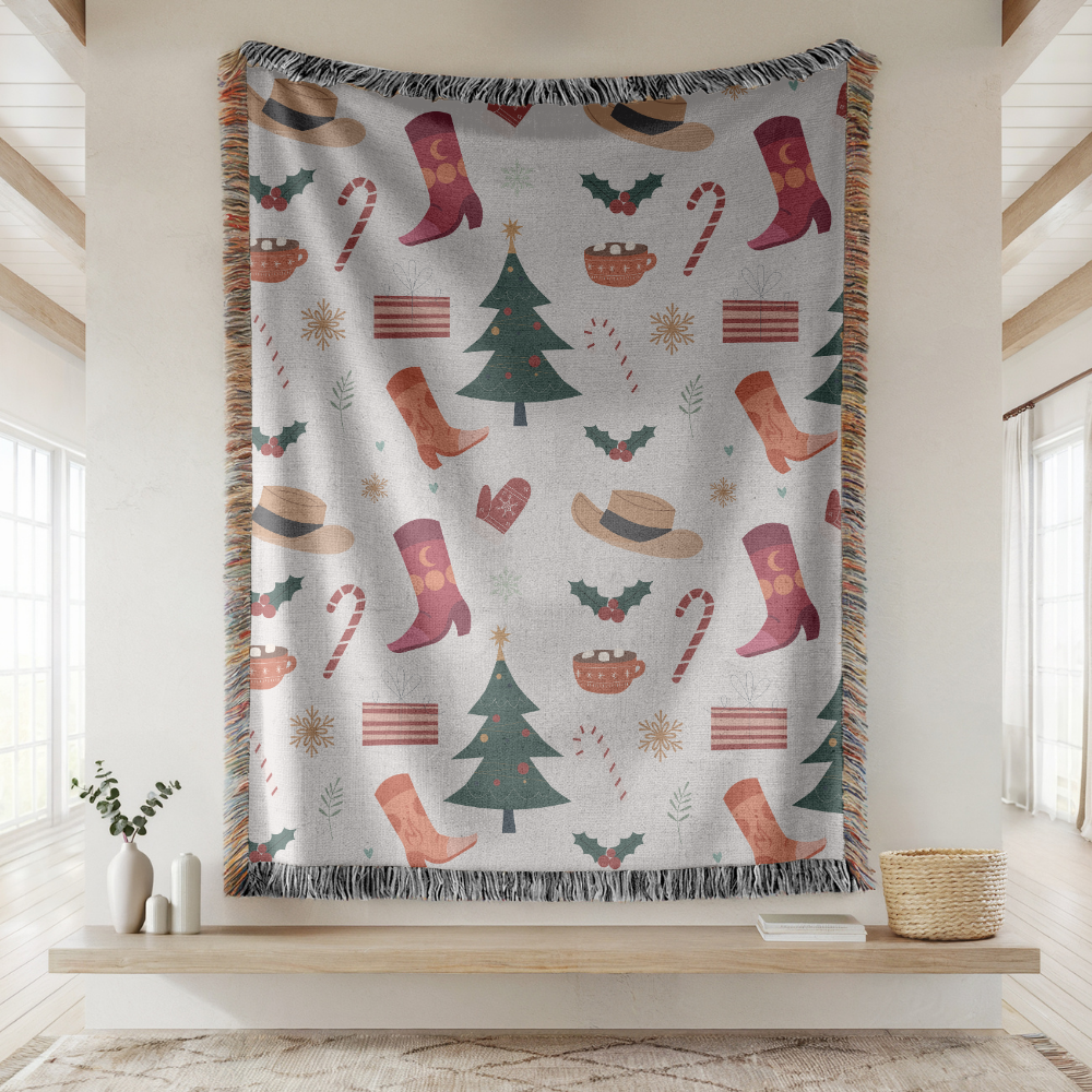 Christmas Stocking Woven Blanket, Festive Holiday Throw, Candy Cane Tree Decor, Cozy Christmas Gift, Winter Farmhouse Home Accent