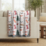 Christmas Stocking Woven Blanket, Festive Holiday Throw, Candy Cane Tree Decor, Cozy Christmas Gift, Winter Farmhouse Home Accent