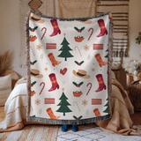 Christmas Stocking Woven Blanket, Festive Holiday Throw, Candy Cane Tree Decor, Cozy Christmas Gift, Winter Farmhouse Home Accent