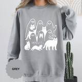 Ghost Cat Halloween Sweatshirt, Cute Spooky Cats and Ghosts Pullover, Cozy Pet Lover Gift, Minimal Black and White Fall Outfit for Women