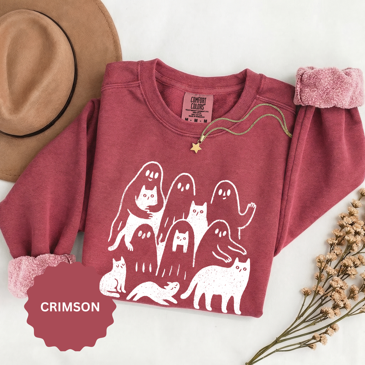 Ghost Cat Halloween Sweatshirt, Cute Spooky Cats and Ghosts Pullover, Cozy Pet Lover Gift, Minimal Black and White Fall Outfit for Women