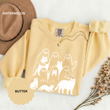 Ghost Cat Halloween Sweatshirt, Cute Spooky Cats and Ghosts Pullover, Cozy Pet Lover Gift, Minimal Black and White Fall Outfit for Women