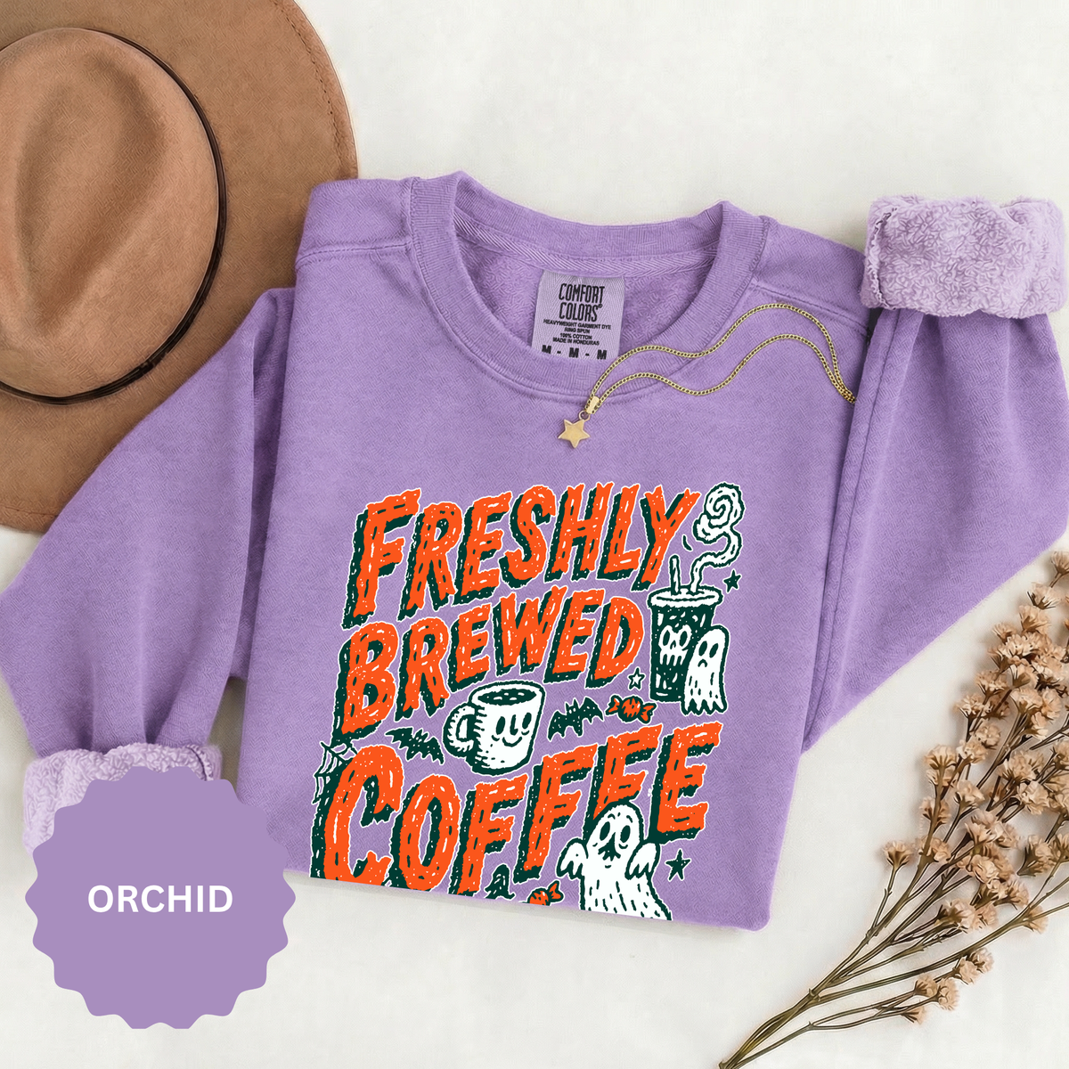 Coffee Lover Halloween Sweatshirt, Freshly Brewed Coffee Ghost Pullover, Cute Spooky Season Gift for Barista and Caffeine Fan, Gift for Her