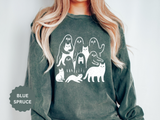 Ghost Cat Halloween Sweatshirt, Cute Spooky Cats and Ghosts Pullover, Cozy Pet Lover Gift, Minimal Black and White Fall Outfit for Women