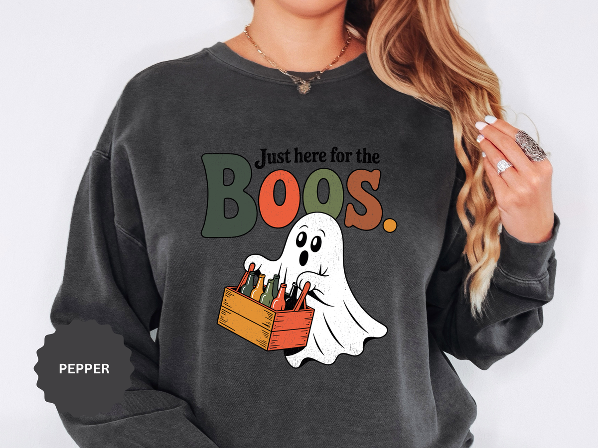 Funny Halloween Ghost Sweatshirt, Where My Boos At Party Pullover, Spooky Season Drinking Gift for Beer Lover, Adult Costume Party Outfit