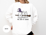 We Boo at Dawn Ghost Sweatshirt, Funny Halloween Witch Broom Pullover, Cute Spooky Season Gift for Friends and Ghost Lovers, October Outfit