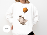 Cute Ghost Halloween Sweatshirt, Pumpkin Balloon Pullover, Vintage Spooky Season Gift for Women, Cozy October Fall Outfit for Ghost Loversv