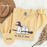 We Boo at Dawn Ghost Sweatshirt, Funny Halloween Witch Broom Pullover, Cute Spooky Season Gift for Friends and Ghost Lovers, October Outfit
