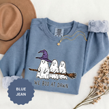 We Boo at Dawn Ghost Sweatshirt, Funny Halloween Witch Broom Pullover, Cute Spooky Season Gift for Friends and Ghost Lovers, October Outfit