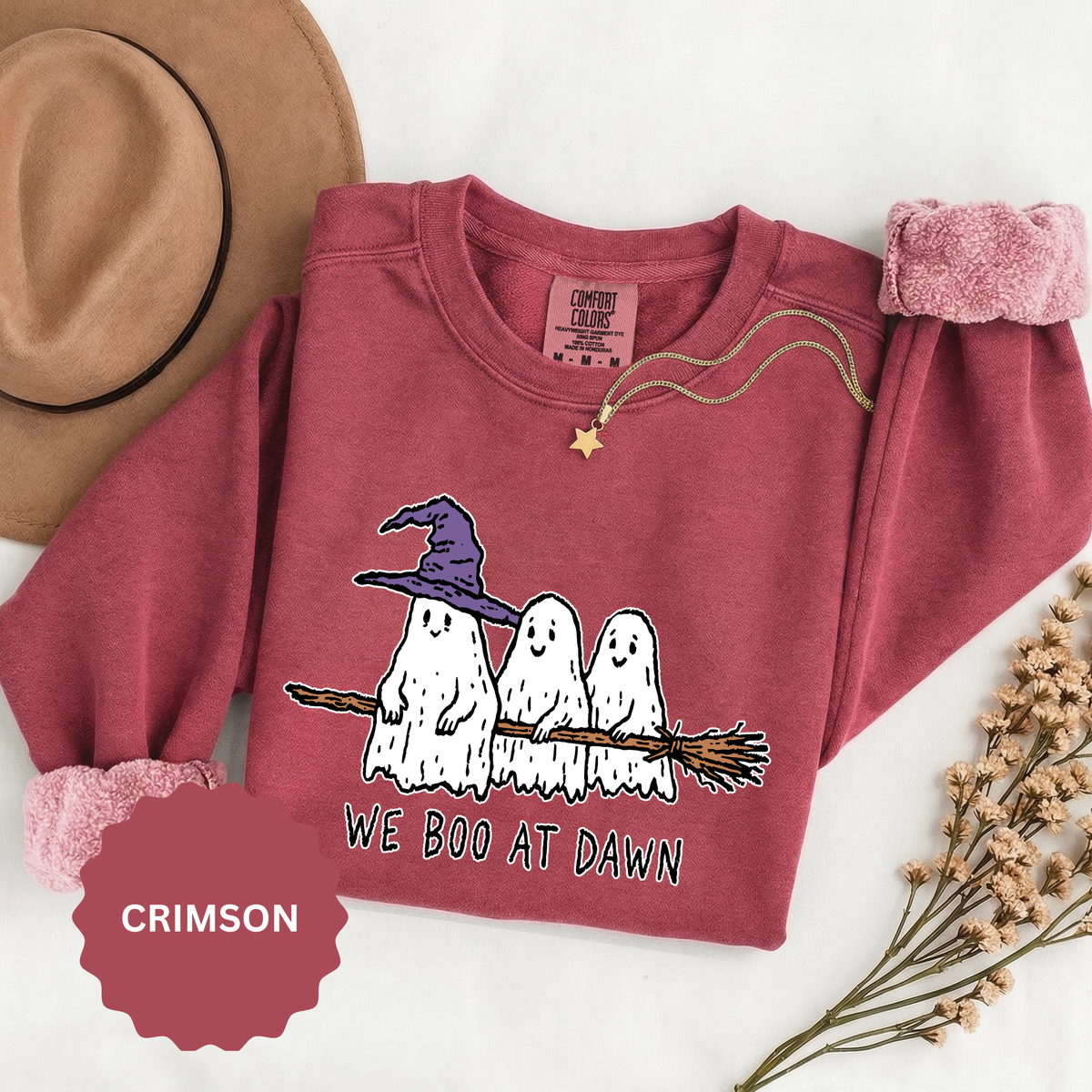 We Boo at Dawn Ghost Sweatshirt, Funny Halloween Witch Broom Pullover, Cute Spooky Season Gift for Friends and Ghost Lovers, October Outfit