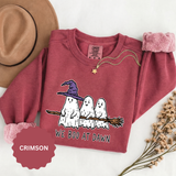 We Boo at Dawn Ghost Sweatshirt, Funny Halloween Witch Broom Pullover, Cute Spooky Season Gift for Friends and Ghost Lovers, October Outfit