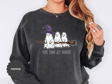 We Boo at Dawn Ghost Sweatshirt, Funny Halloween Witch Broom Pullover, Cute Spooky Season Gift for Friends and Ghost Lovers, October Outfit