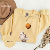 Cute Ghost Halloween Sweatshirt, Pumpkin Balloon Pullover, Vintage Spooky Season Gift for Women, Cozy October Fall Outfit for Ghost Loversv