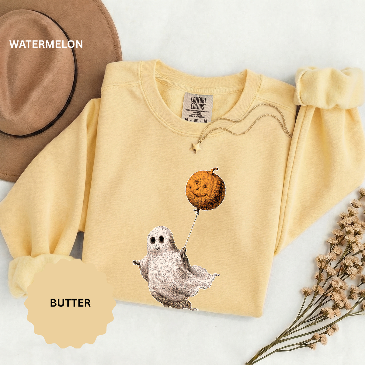 Cute Ghost Halloween Sweatshirt, Pumpkin Balloon Pullover, Vintage Spooky Season Gift for Women, Cozy October Fall Outfit for Ghost Loversv