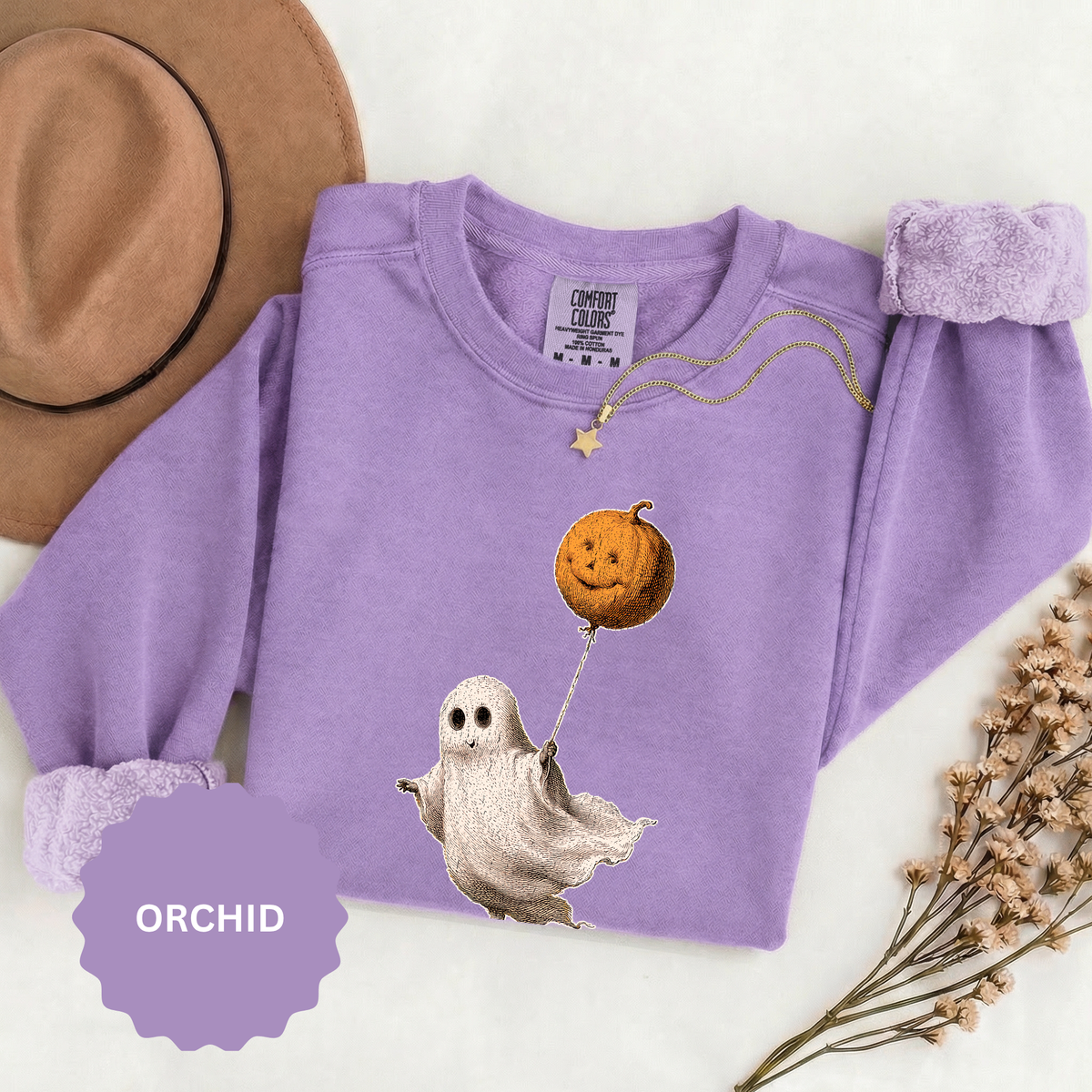 Cute Ghost Halloween Sweatshirt, Pumpkin Balloon Pullover, Vintage Spooky Season Gift for Women, Cozy October Fall Outfit for Ghost Loversv