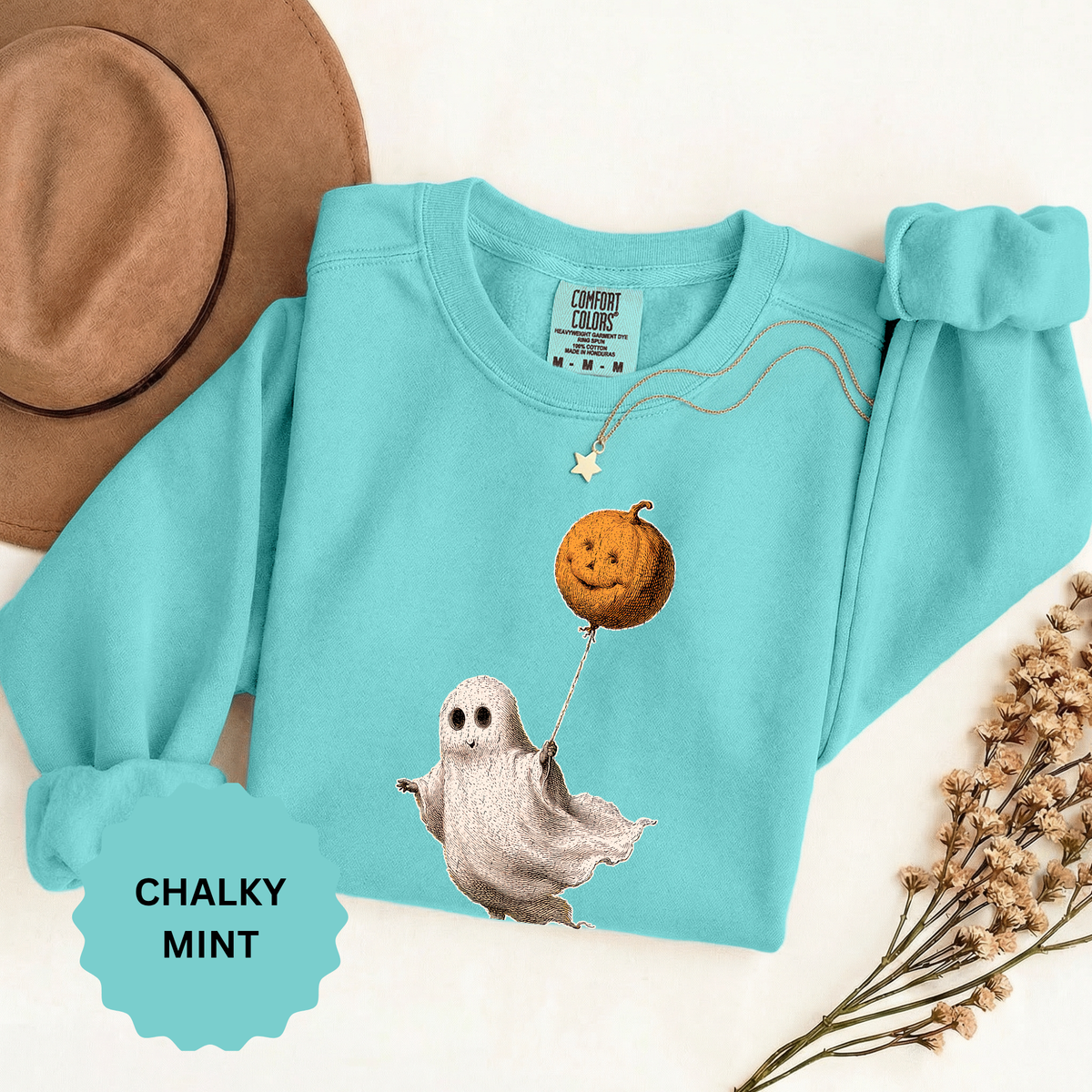 Cute Ghost Halloween Sweatshirt, Pumpkin Balloon Pullover, Vintage Spooky Season Gift for Women, Cozy October Fall Outfit for Ghost Loversv