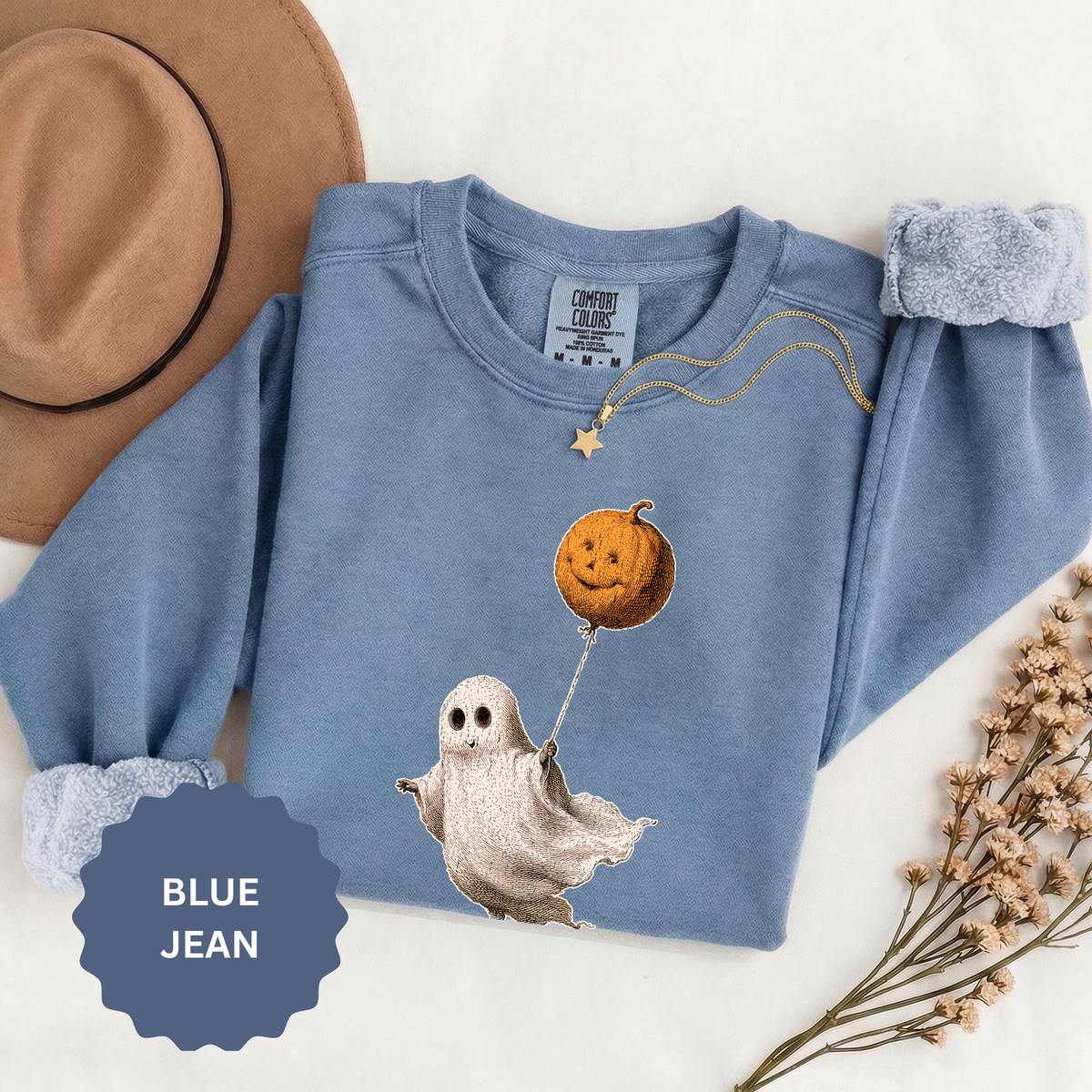 Cute Ghost Halloween Sweatshirt, Pumpkin Balloon Pullover, Vintage Spooky Season Gift for Women, Cozy October Fall Outfit for Ghost Loversv