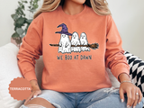 We Boo at Dawn Ghost Sweatshirt, Funny Halloween Witch Broom Pullover, Cute Spooky Season Gift for Friends and Ghost Lovers, October Outfit