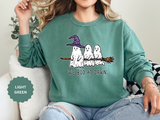 We Boo at Dawn Ghost Sweatshirt, Funny Halloween Witch Broom Pullover, Cute Spooky Season Gift for Friends and Ghost Lovers, October Outfit
