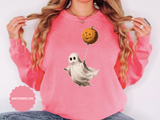 Cute Ghost Halloween Sweatshirt, Pumpkin Balloon Pullover, Vintage Spooky Season Gift for Women, Cozy October Fall Outfit for Ghost Loversv