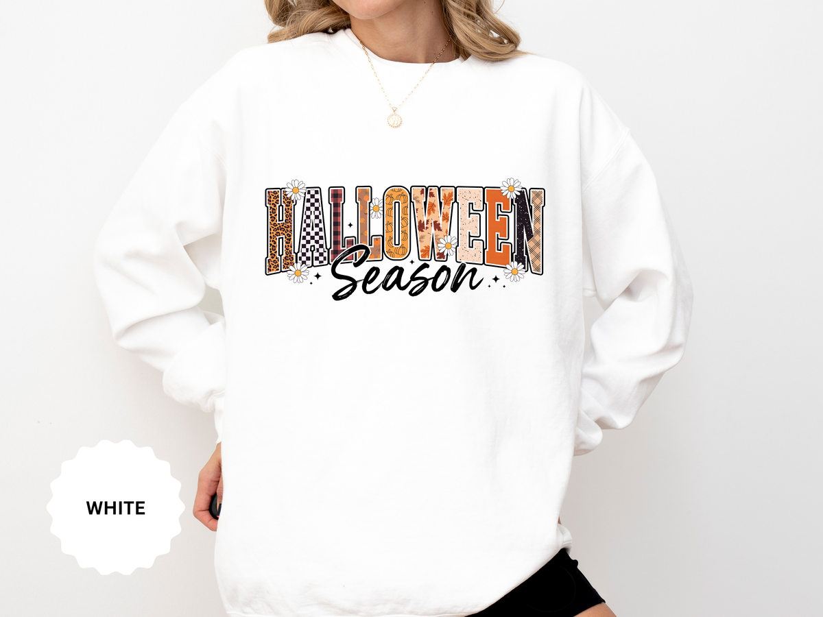 Halloween Season Sweatshirt, Leopard Plaid Pumpkin Letter Pullover, Cute Fall Gift for Women, Spooky October Outfit for Teachers and Moms