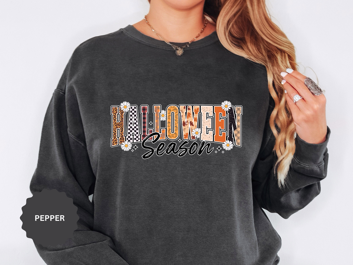 Halloween Season Sweatshirt, Leopard Plaid Pumpkin Letter Pullover, Cute Fall Gift for Women, Spooky October Outfit for Teachers and Moms