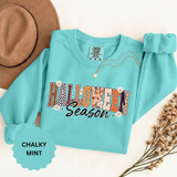 Halloween Season Sweatshirt, Leopard Plaid Pumpkin Letter Pullover, Cute Fall Gift for Women, Spooky October Outfit for Teachers and Moms