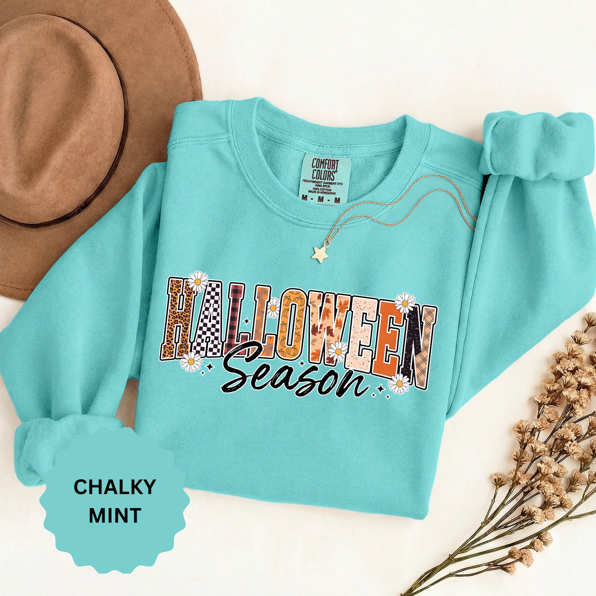 Halloween Season Sweatshirt, Leopard Plaid Pumpkin Letter Pullover, Cute Fall Gift for Women, Spooky October Outfit for Teachers and Moms