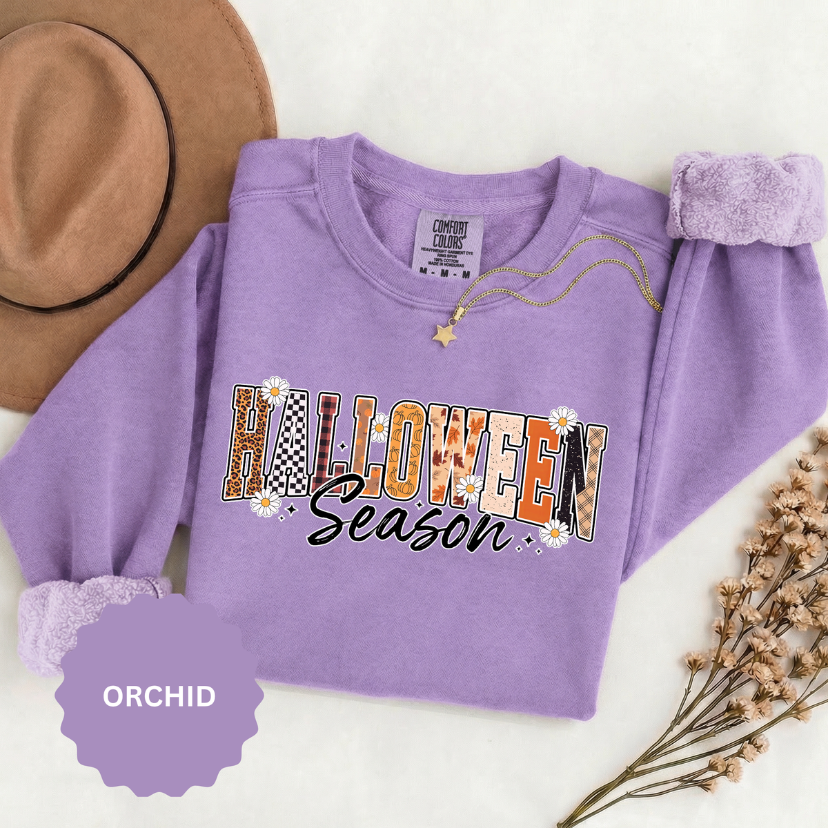 Halloween Season Sweatshirt, Leopard Plaid Pumpkin Letter Pullover, Cute Fall Gift for Women, Spooky October Outfit for Teachers and Moms