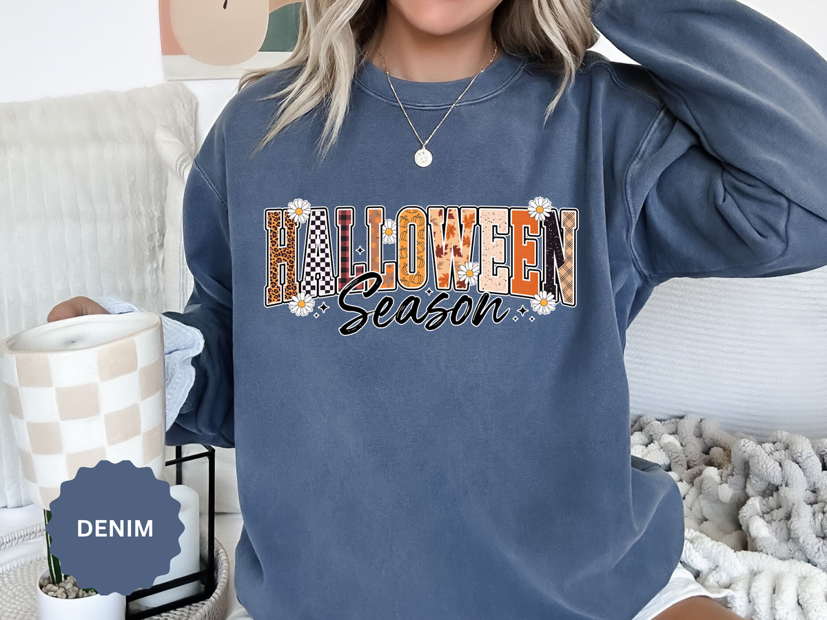 Halloween Season Sweatshirt, Leopard Plaid Pumpkin Letter Pullover, Cute Fall Gift for Women, Spooky October Outfit for Teachers and Moms
