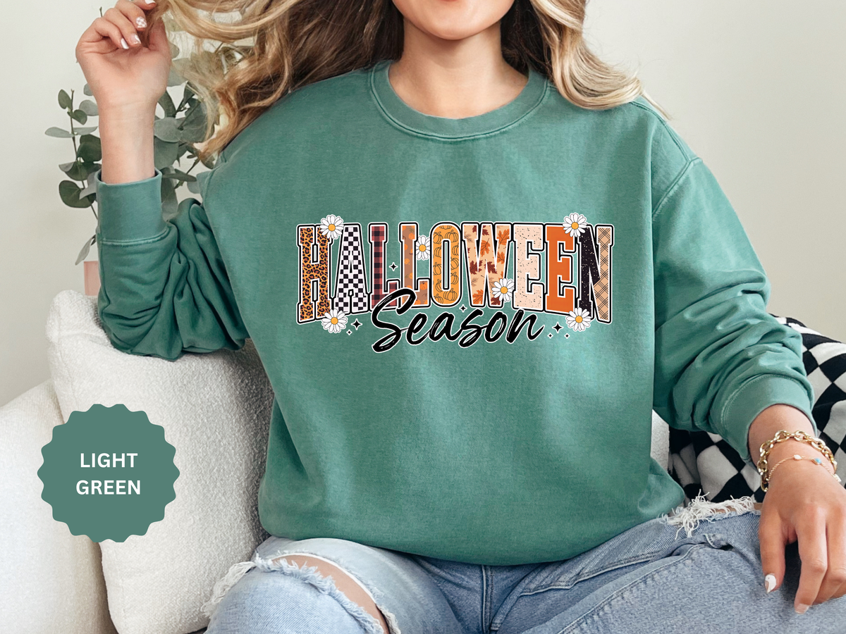 Halloween Season Sweatshirt, Leopard Plaid Pumpkin Letter Pullover, Cute Fall Gift for Women, Spooky October Outfit for Teachers and Moms