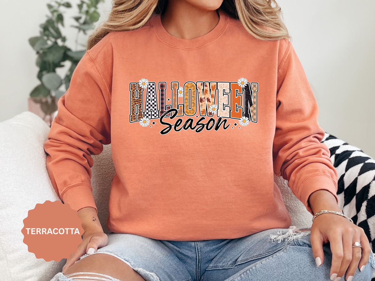 Halloween Season Sweatshirt, Leopard Plaid Pumpkin Letter Pullover, Cute Fall Gift for Women, Spooky October Outfit for Teachers and Moms