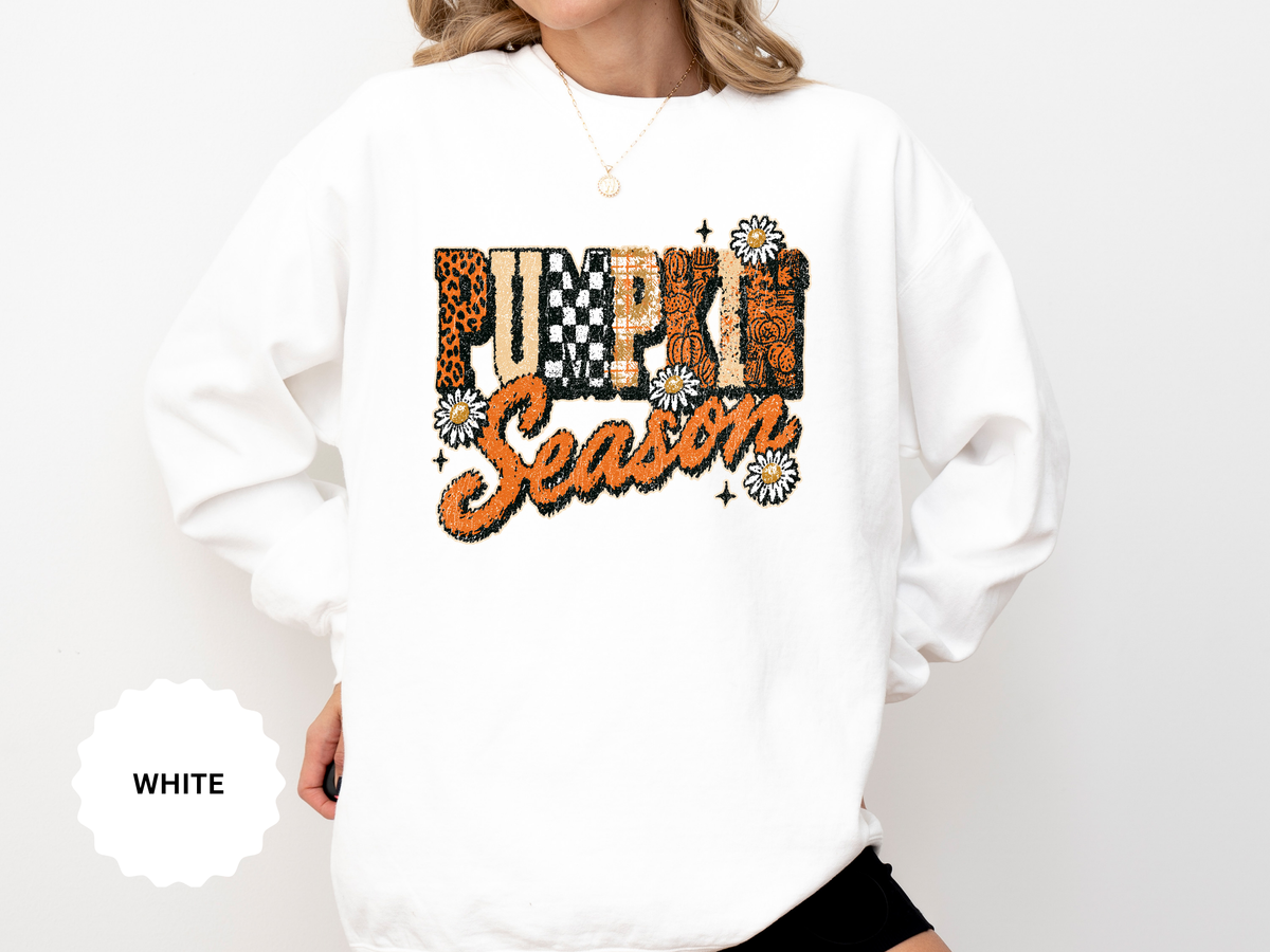 Pumpkin Season Sweatshirt, Retro Leopard Checker Fall Pullover, Cute Autumn Gift for Women, Cozy Thanksgiving October Outfit for Her