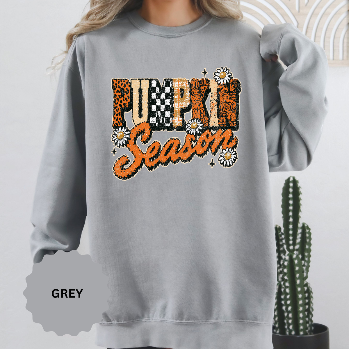 Pumpkin Season Sweatshirt, Retro Leopard Checker Fall Pullover, Cute Autumn Gift for Women, Cozy Thanksgiving October Outfit for Her