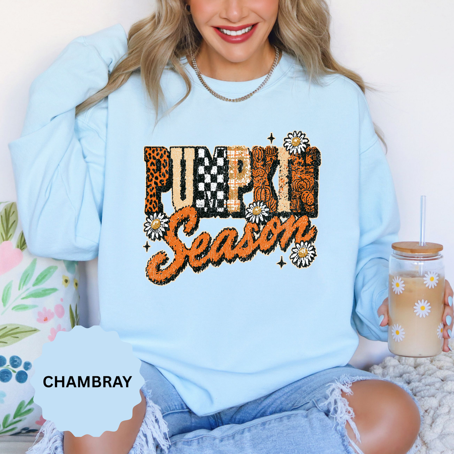 Pumpkin Season Sweatshirt, Retro Leopard Checker Fall Pullover, Cute Autumn Gift for Women, Cozy Thanksgiving October Outfit for Her