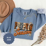 Pumpkin Season Sweatshirt, Retro Leopard Checker Fall Pullover, Cute Autumn Gift for Women, Cozy Thanksgiving October Outfit for Her