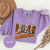 Pumpkin Season Sweatshirt, Retro Leopard Checker Fall Pullover, Cute Autumn Gift for Women, Cozy Thanksgiving October Outfit for Her